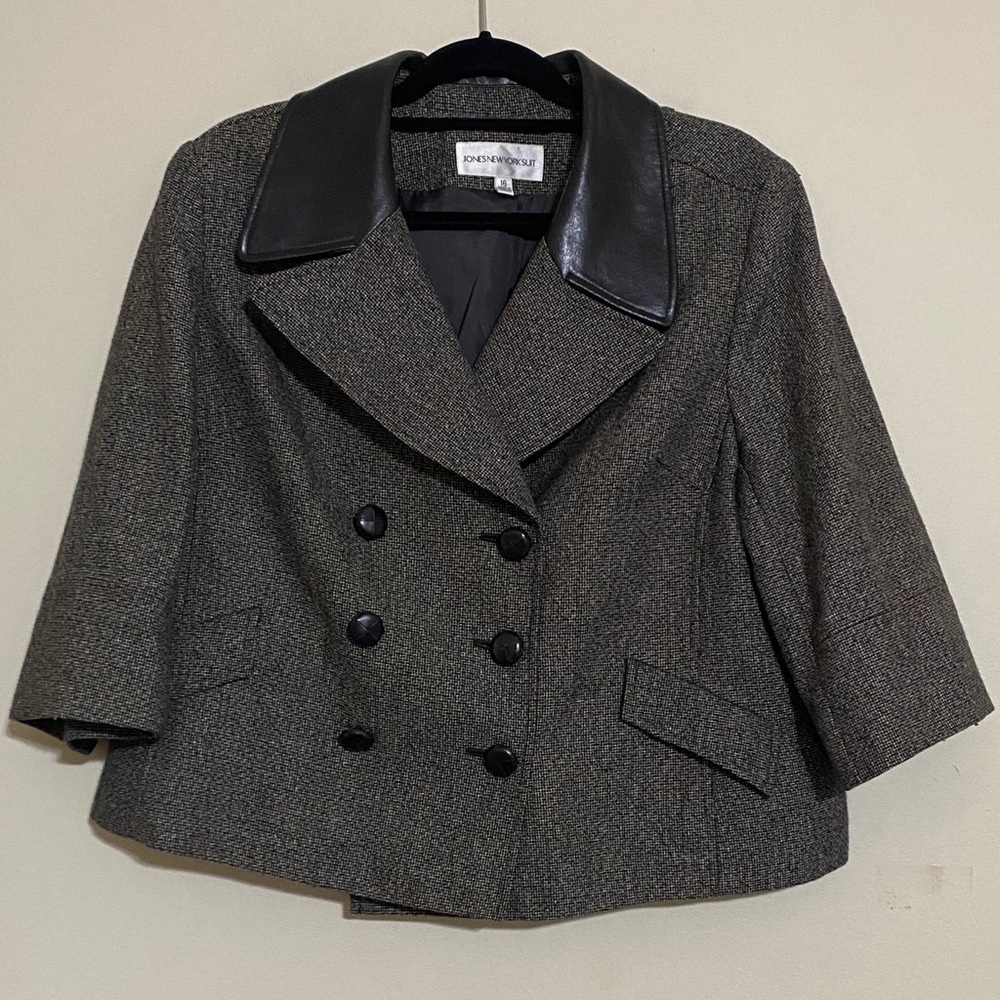Jones New York Charcoal Double-Breasted Blazer jacket coat women 16 Casual fall